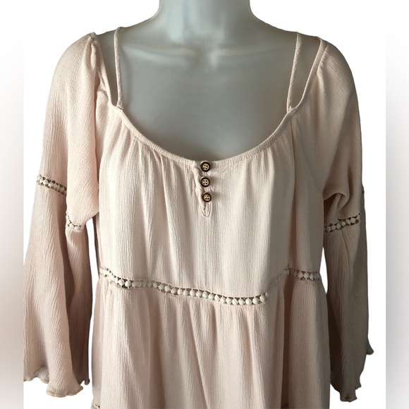 BLOUSE - Women's Wet Seal Baby Pink Cold Shoulder Peasant Style Shirt. Size XL - Picture 3 of 12